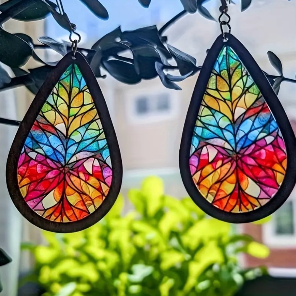 🌳 Bohemian Stained Glass Window Acrylic Lightweight Earrings w Gift Bag Style A